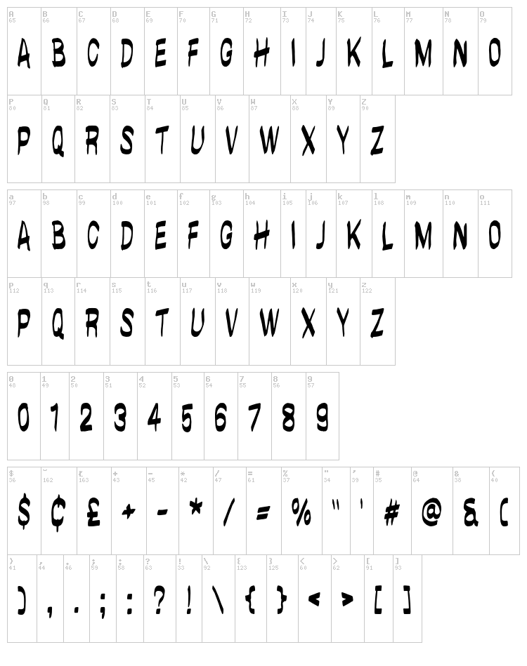 Brushwall font map